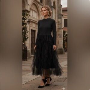 Lark + Grey Long Sleeve Ruffle Tiered Midi Dress